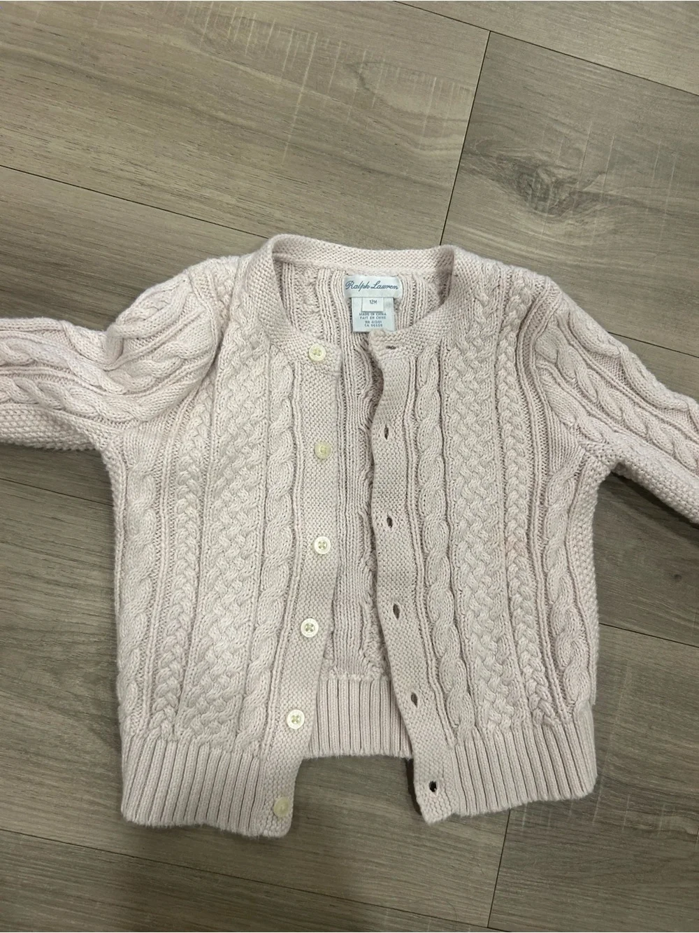 Ralph Lauren Pale Blush Cable-Knit Cardigan